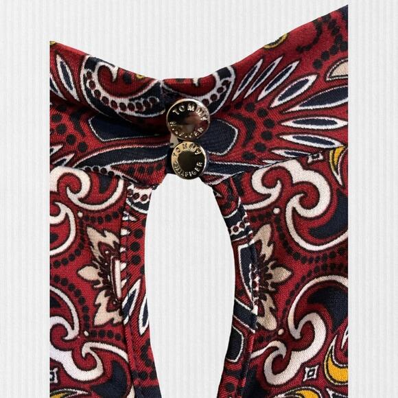 Tommy Hilfiger Shirt Women SZ M Blue Red Tile Medallion Twist V Neck Sleeveless - Picture 10 of 12